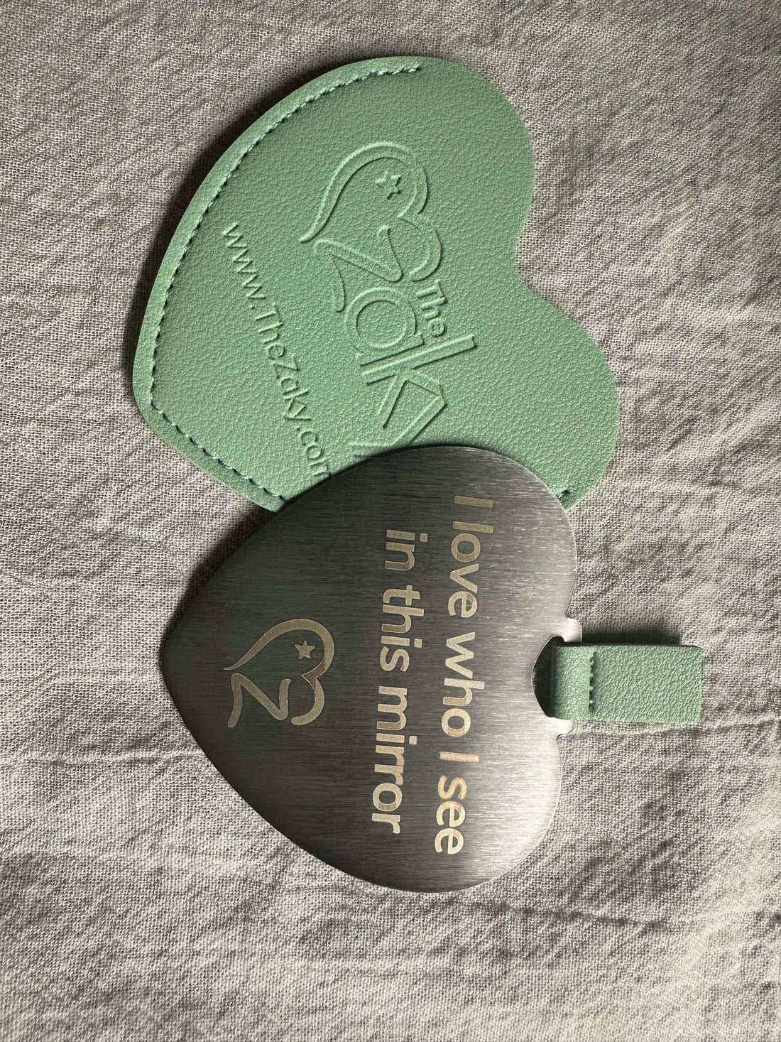 “I love who i see in this mirror” Hand-held, Unbreakable Heart Shaped Mirror