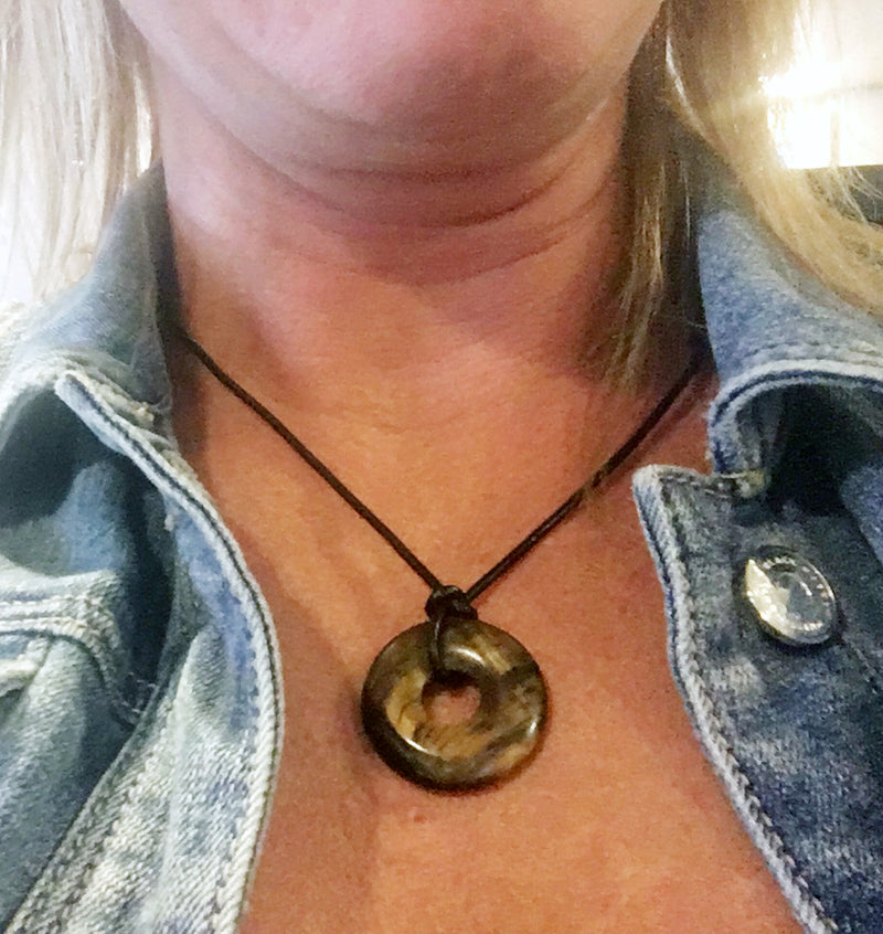 Eternity Circle Tiger's Eye
Adjustable Leather Necklace