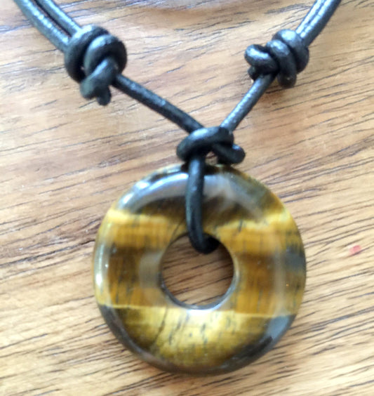 Eternity Circle Tiger's Eye
Adjustable Leather Necklace