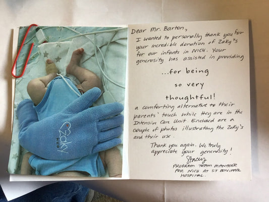 A Family touches preemies by donating The Zaky HUG to the NICU at St. Boniface (Manitoba, Canada)
