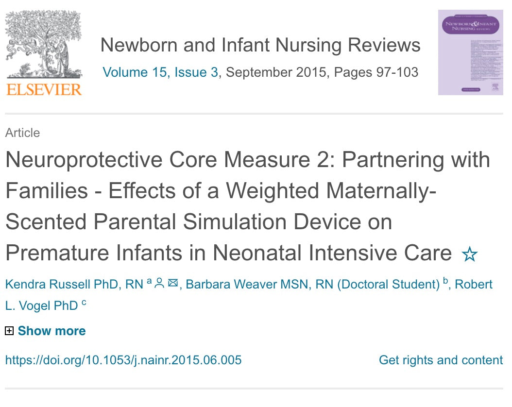 Publication: RCT: Neuroprotective Core Measure 2: Partnering with Families - Effects of a Weighted Maternally-Scented Parental Simulation Device [The Zaky HUG] on Premature Infants in Neonatal Intensive Care
