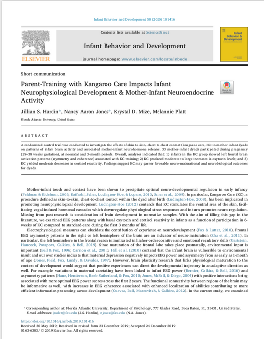 Publication: Parent-Training with Kangaroo Care [using The Zaky ZAK] Impacts Infant Neurophysiological Development & Mother-Infant Neuroendocrine Activity
