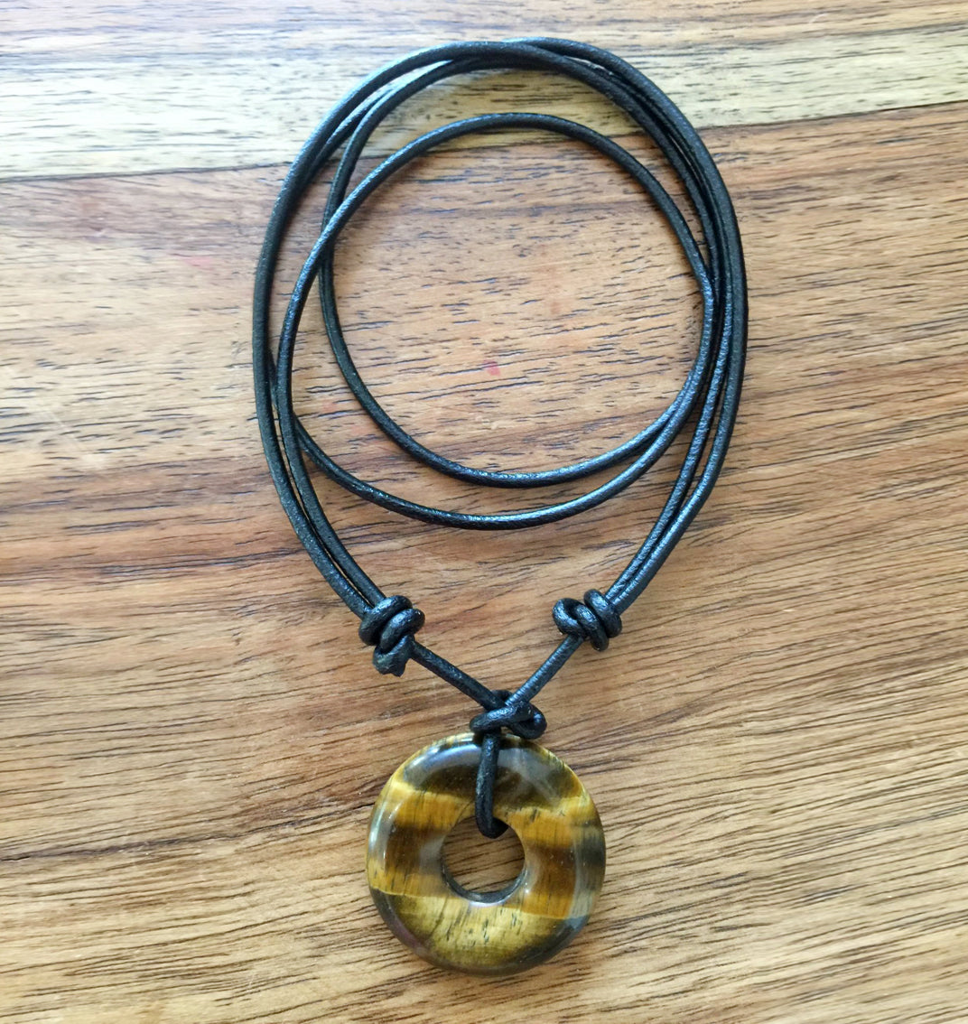 Eternity Circle Tiger's Eye  Adjustable Leather Necklace